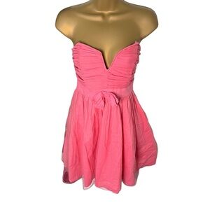 Y2K Miss Minuet Strapless Mini Dress Ruched Boned Bodice Tulle Skirt Pink M
